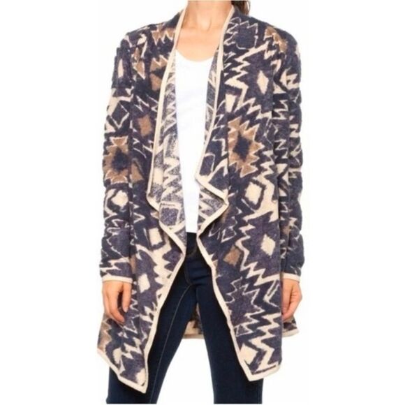 Lucky Brand Burgundy Gray Aztec Print Open Front Cardigan Cotton Blend Sz S New - Picture 15 of 15